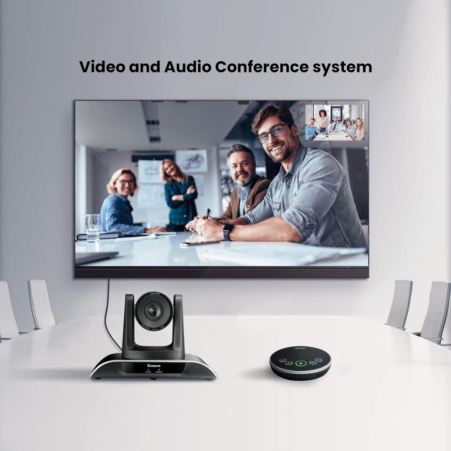 All-in-One Conference Room Video Camera System Bundle HD 1080P 60fps 3X Optical Zoom USB3.0 HDMI PTZ Camera and Bluetooth Conference Speakerphone with Microphones