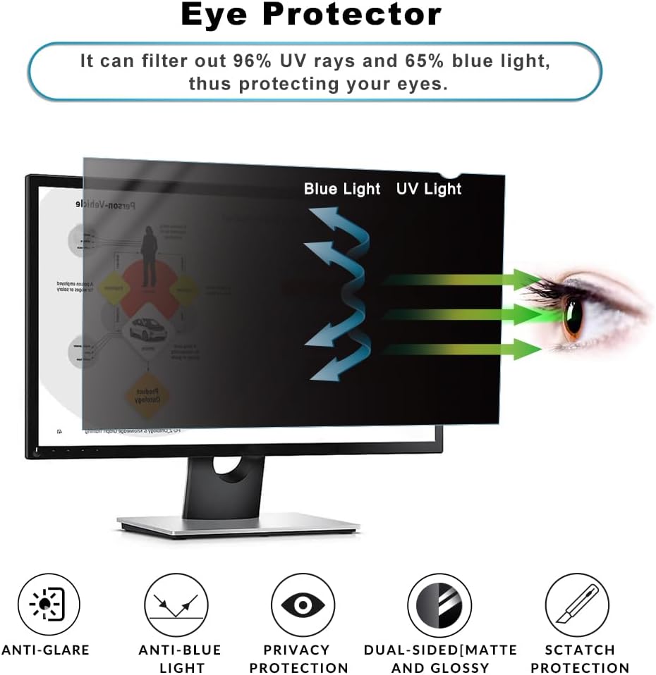 23.8 inch Computer Privacy Screen Filter - Suitable for 16:9 Aspect Ratio Widescreen Monitor - Blue Light Filter - Anti-Glare & Anti-Scratch Protector Film (23.8" Widescreen (16:9))