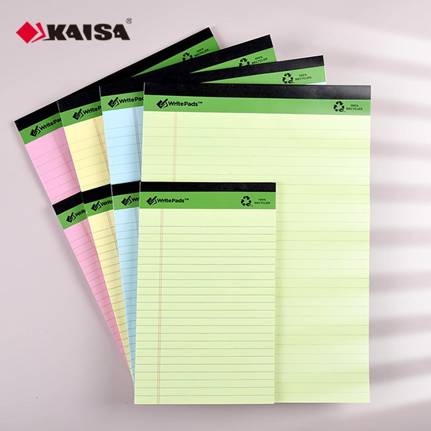 KAISA Colored Legal Pad 15lb Recycled Paper Writing Pad, 4pcs 5"x8" Narrow Ruled and 4pcs 8.5x11 inch Wide Ruled, 50 Sheets, Mixed 8pads, KSU-7358
