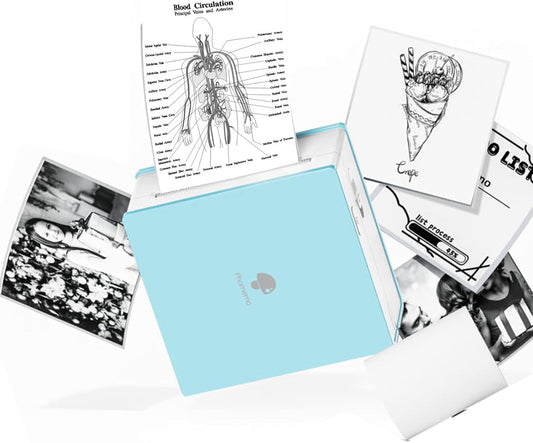 Phomemo Mini Sticker Printer- Mini Printer Sticker Maker Machine M02, Print Pods Suitable for Student Name Label, Study Notes, Creative DIY, Diaries, Portable Thermal Printer for School/Home/Office