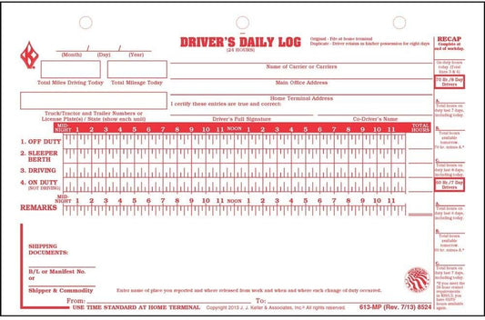 Deluxe Duplicate Driver Daily Log 25-pk. with Detailed DVIR & Daily Recap - Shrinkwrapped Loose-Leaf Format, 2-Ply with Carbon, 8.5" x 5.5", 31 Sets of Forms Per Unit, J. J. Keller & Associates, Inc.