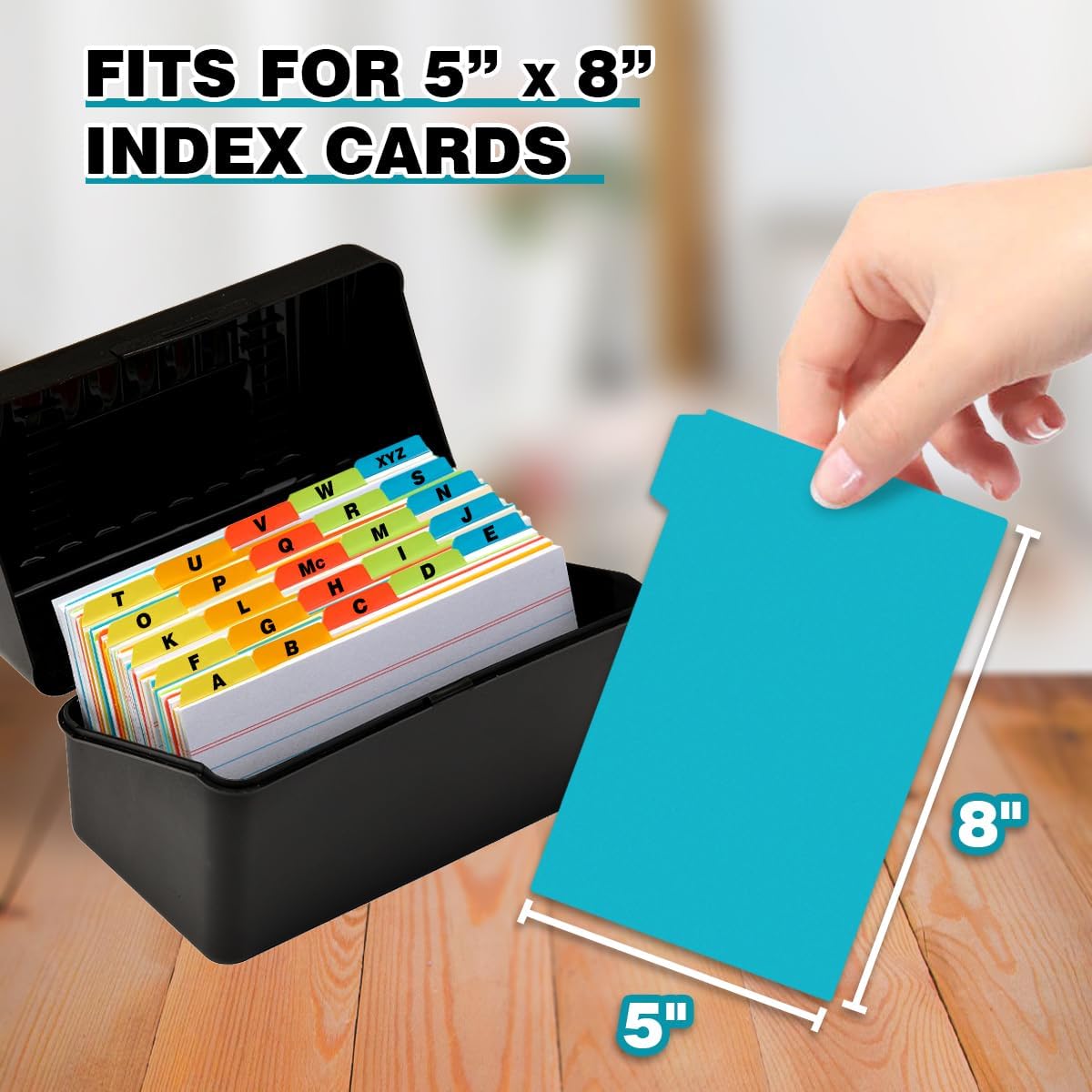 Chell 5x8 Plastic Index Card Dividers, Heavyweight Poly Index Card Guides A-Z for Flash Cards and Recipe Cards, with Alphabetical/Blank Stickers, Pack of 50