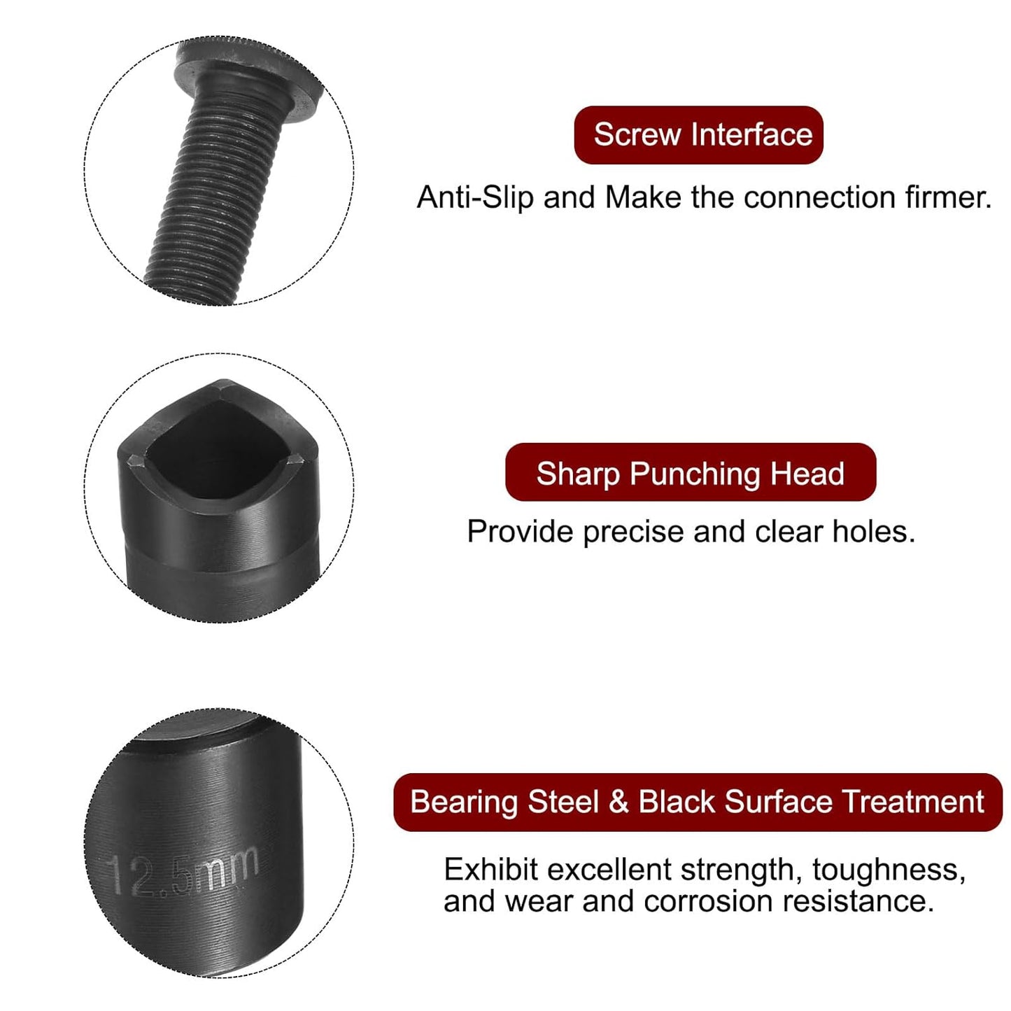 HARFINGTON Sheet Metal Punch Hole Punch 12.5mm Bearing Steel Precise Cutting Manual Knockout Kit with External Hex Shank for Metal Steel Plate Sink Stainless Steel, Black