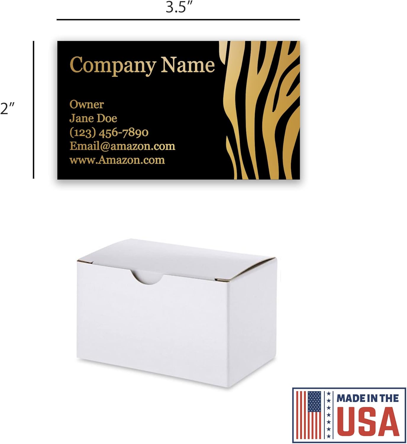 Personalized Gold Foil Black Business Cards 100 Pack - 3.5" x 2" Cards - 14 PT Thick Sturdy Cards - Unique Shiny Gold Foil - Made in the U.S.A. (Gold Zebra)