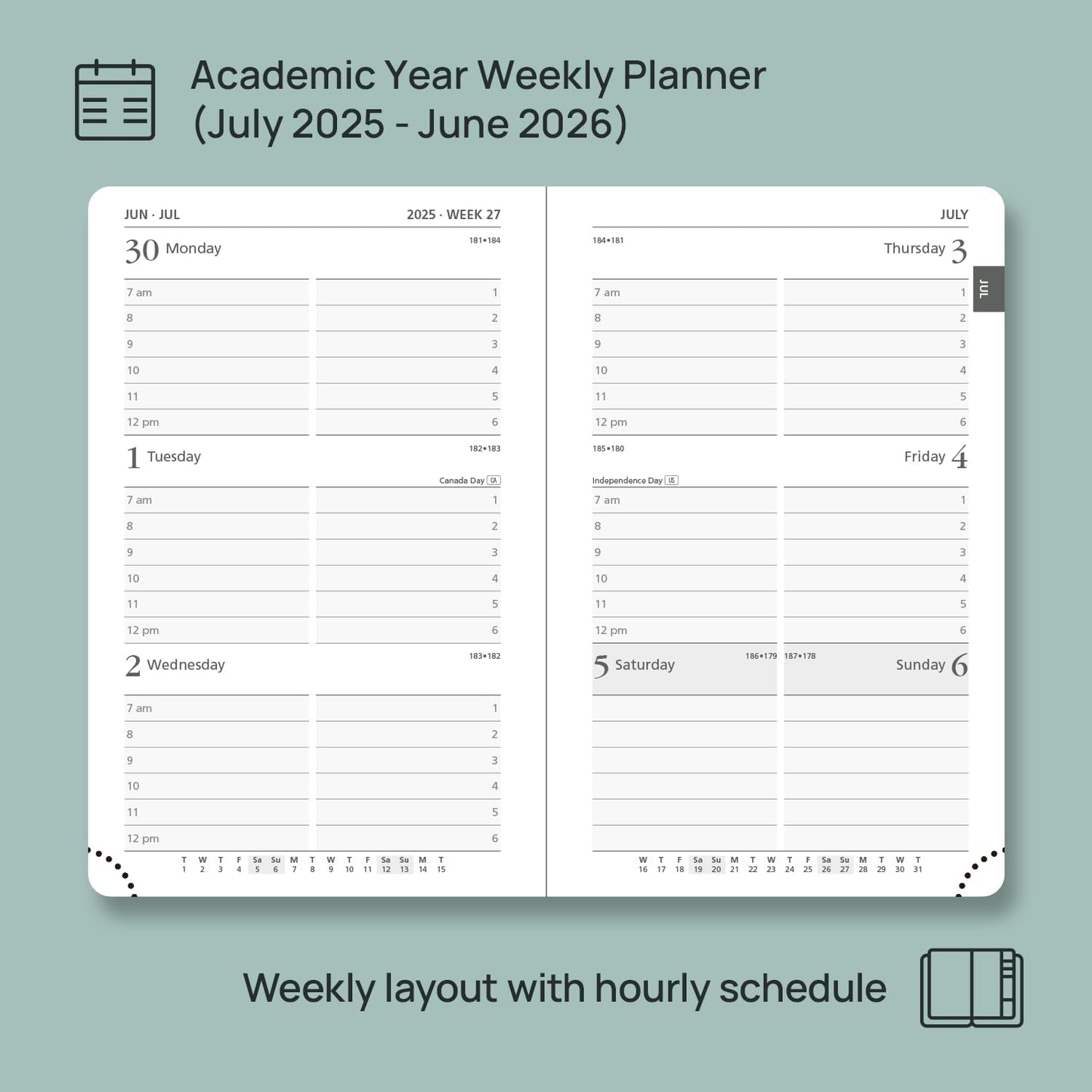 POPRUN Pocket Planner 2025-2026 (Purse Size 4'' x 6.25'') Academic Small Calendar (July 2025 - June 2026) with Hourly Time Slots, 100GSM Thick Papers, Leather Soft Cover - Brown