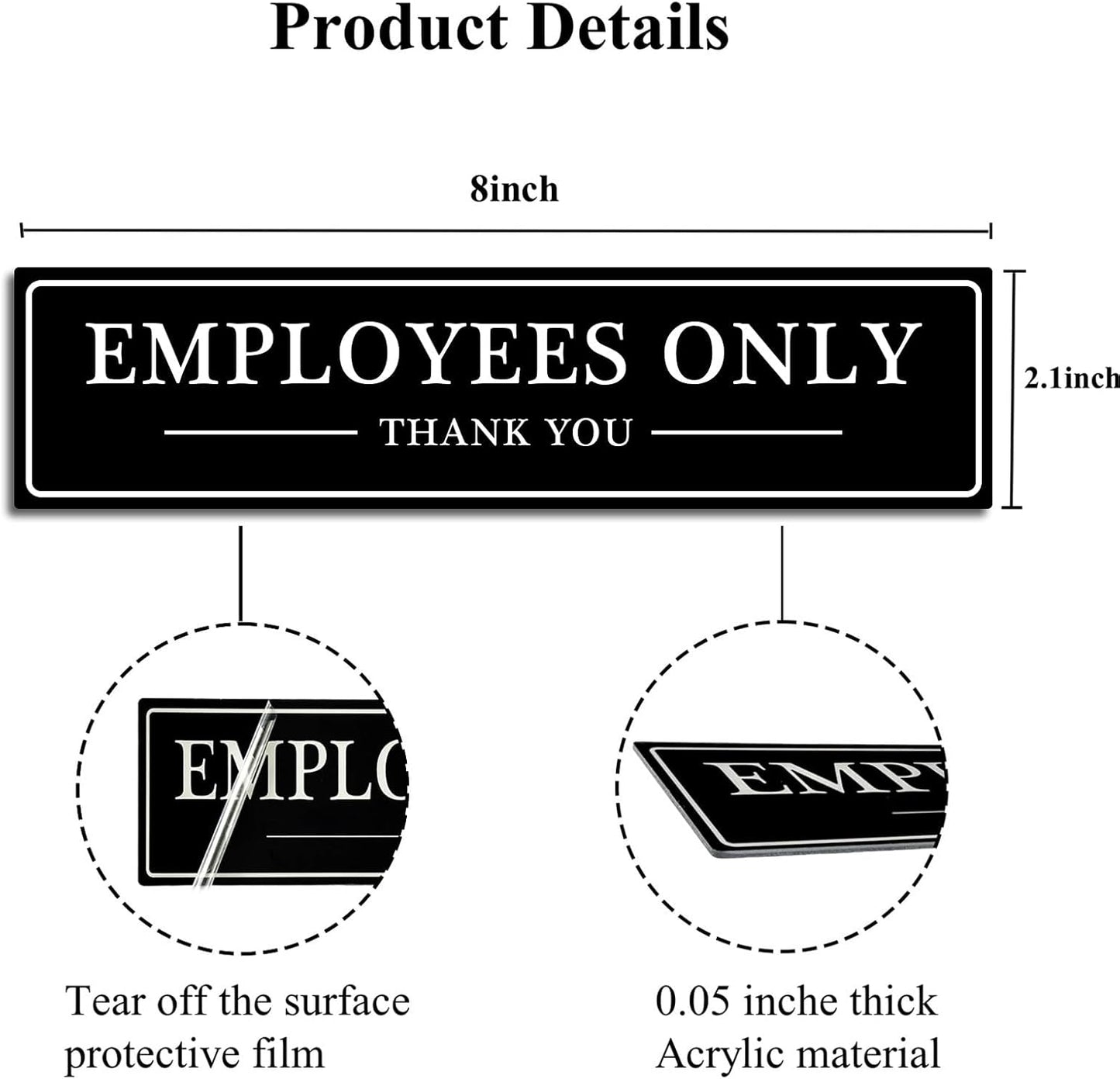 SINYUDUN 2 Pack Acrylic Employees Only Sign for Door or Wall, with Double Sided Tape, for Office, Business Door, Store, Restroom (Black, 2.1 x 8 Inch)