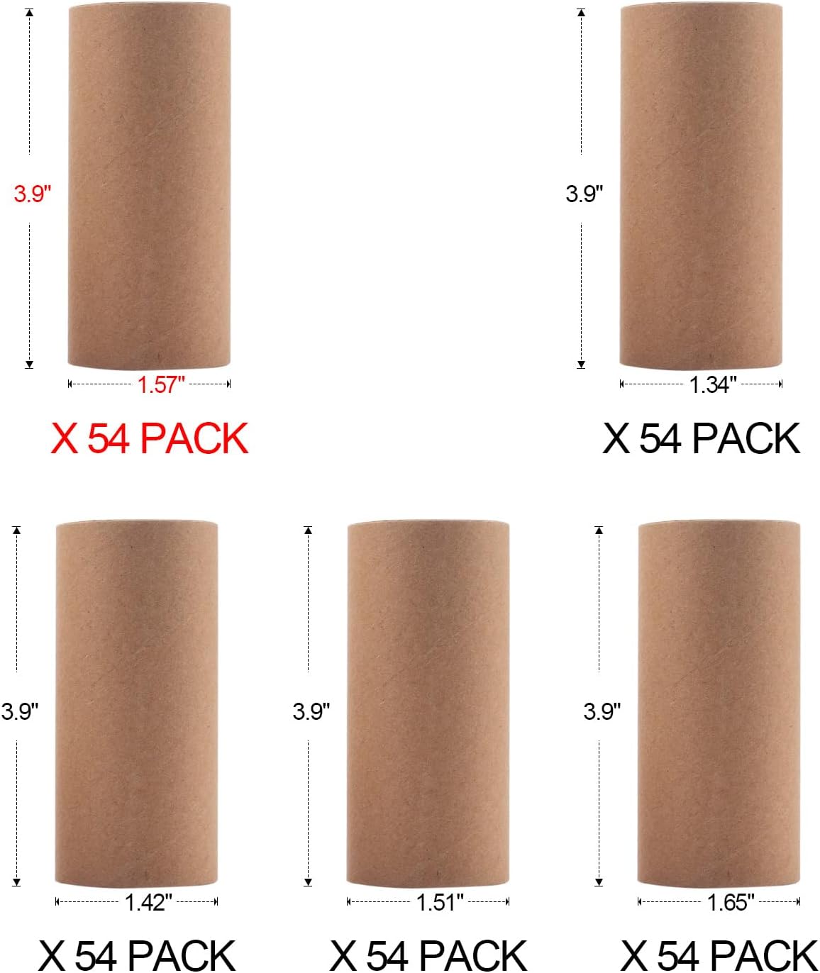 270 Pack Craft Rolls, Round Cardboard Tubes for Crafts, Paper Rolls for Classroom,Craft Tubes,Paper Tube for DIY Art- 1.57"x3.9"x54, 1.65"x3.9"x54, 1.51"x54, 1.42"x54,1.34"x54