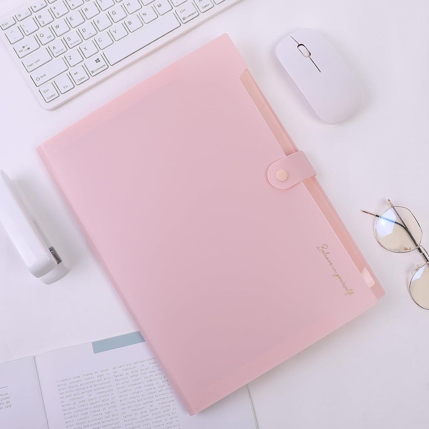 SKYDUE Expanding File Folder, Accordion File Organizer with 8 Pocket & Inner Card Pocket, Expandable Document Paper Receipt Holder for School Office Hospital, Letter/A4 Size Pink