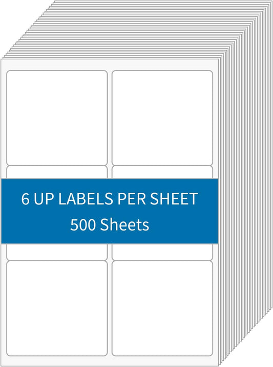 [500 Sheets 3000 Labels] 3 1/3"x4" Printable Shipping Labels