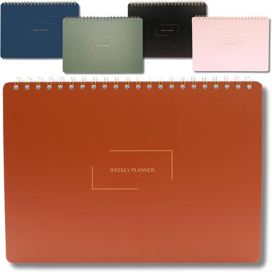 | Durable & Sleek | Undated Daily and Weekly Planner | 8.25" x 11.75" | To Do List Notebook for Work | Simple Design | Multiple Layouts | Planner and Notebook in One (Rust, Weekly Planner - Landscape)