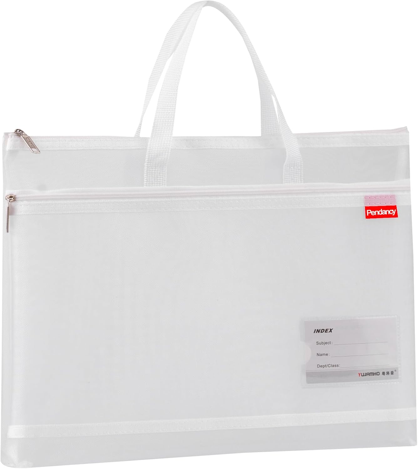 Pendancy Mesh Zipper Pouch A3 Size, Large Double Pocket Lightweight Nylon Transparent File Bag with Handle, 13x17 in Foldable Document Storage for Puzzle Project/Cross Stitch/Travel/Office (White)