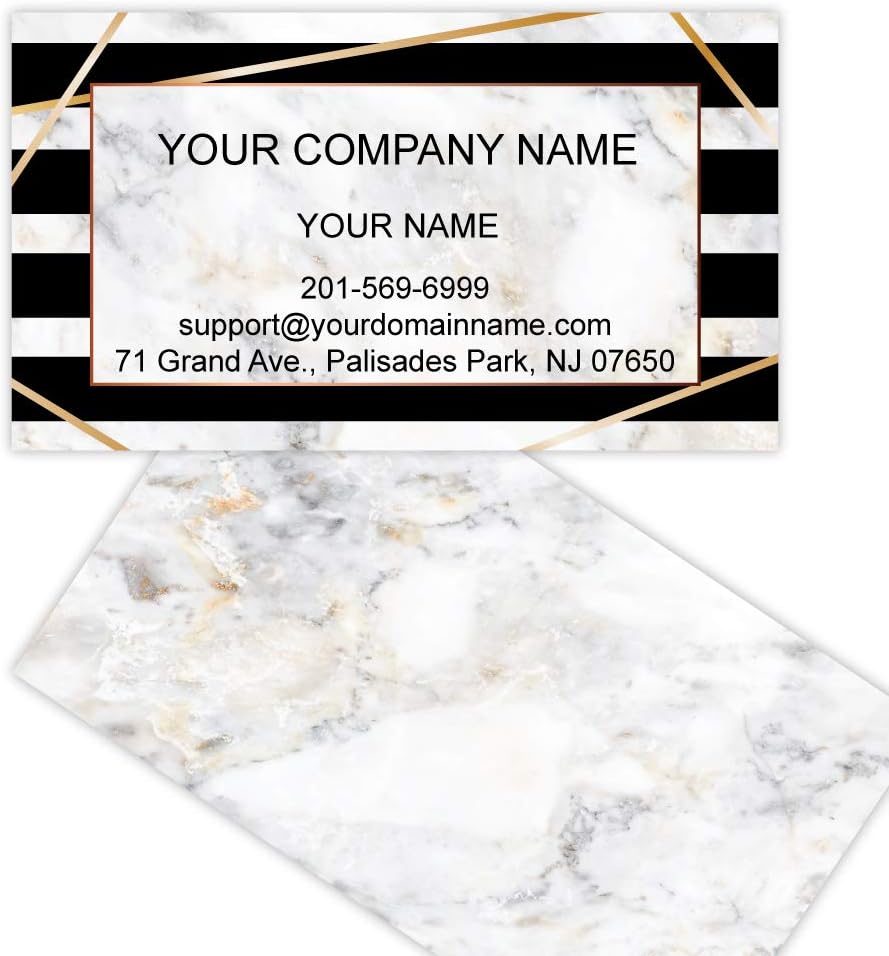 Custom Premium Business Cards, Full color - Marble (350gsm-Thick paper), Made in The USA (Black Stripes)