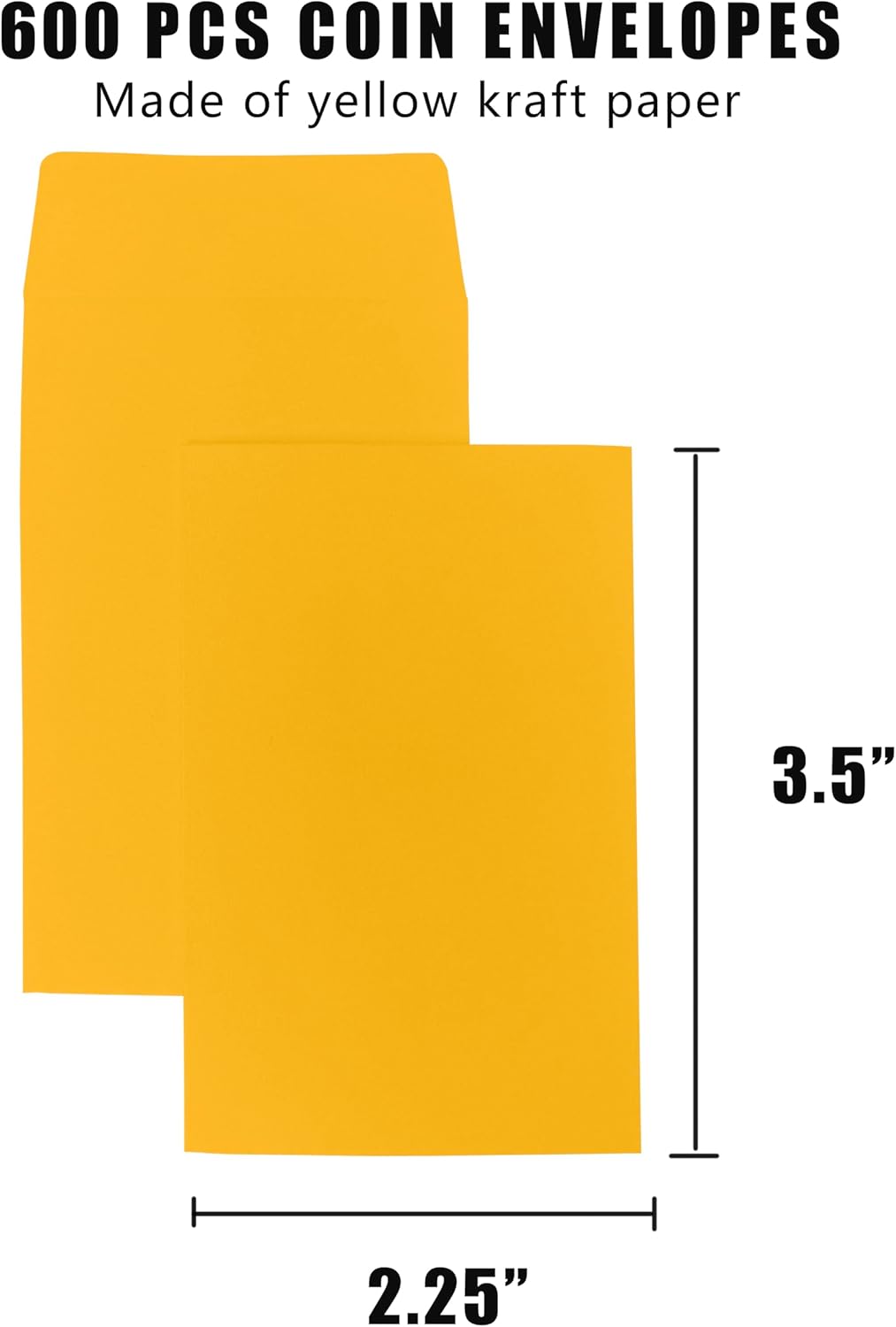 #1 600 Pcs Small Coin Envelopes 2.25" x 3.5" with Gummed Flap, Yellow Kraft Mini Envelopes for Storing Keys, Stamps, Seeds, Tips and Small Items (600)