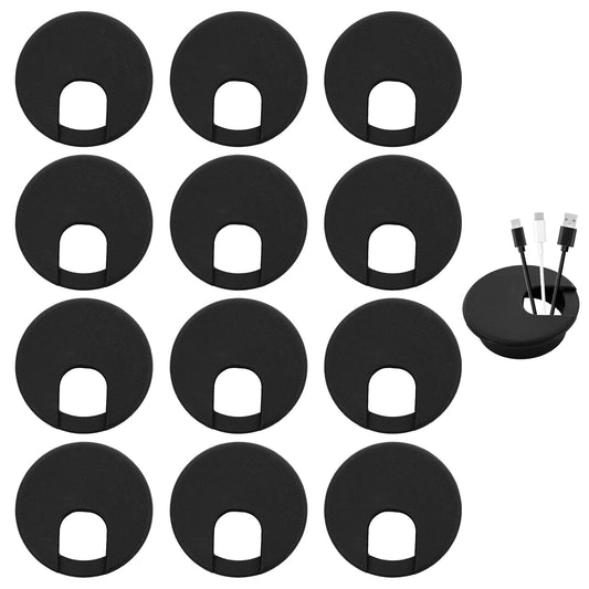 12 PCS Desk Wire Hole Insert, Desk Grommet, Cord Hole Cover 1.97in Black Wire Organizer Caps Detachable Cable Cord Organizer Suitable for Office Desks, Tv Cabinets, Desktops