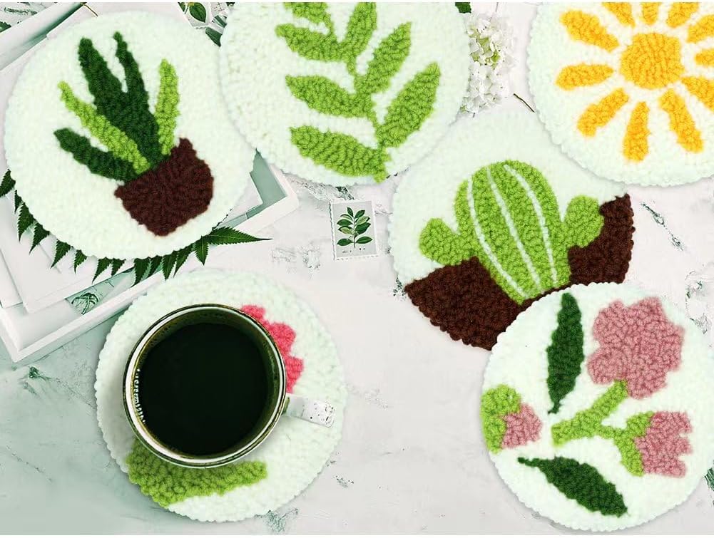 Mefatus Punch Needle Kit for Beginners Adults Kids Easy Punch Needle Embroidery Kit Tool Threader Fabric Hoop Yarn Rug Tufting Coaster Art and Crafts