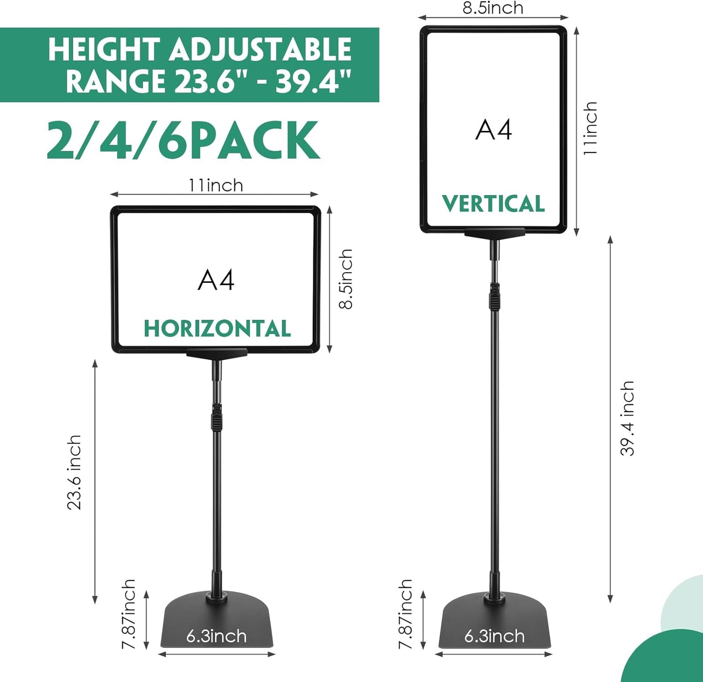Jutom 2 Pack Adjustable Pedestal Stand Holder 8.5 x 11 Inch Heavy Duty Aluminum Sign Holder Vertical and Horizontal Sign Poster Stands Floor Standing Display for Advertisement Menu Display