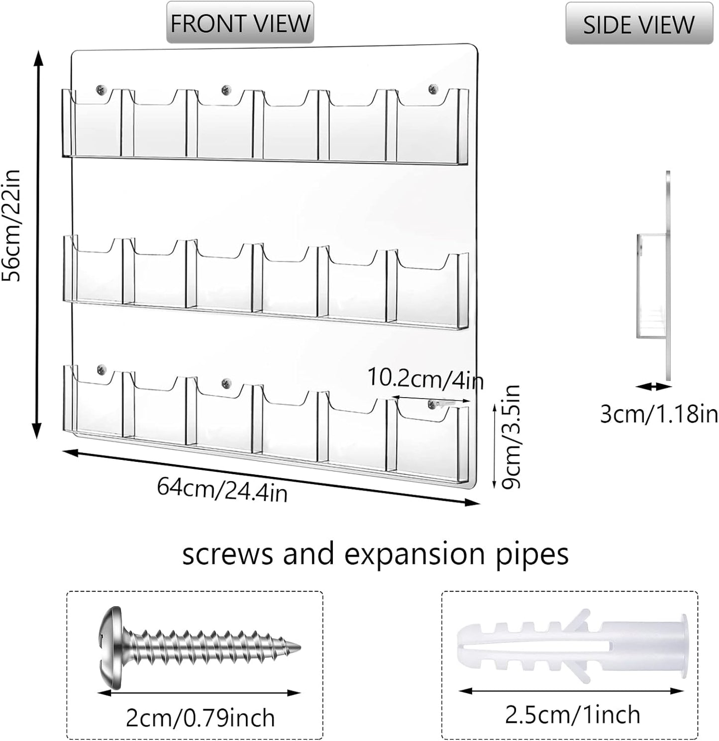 Eersida 2 Pack Acrylic Brochure Pamphlet Holder Wall Mount Clear Brochure Display Holder Plastic Trifold Flyer Rack Literature Storage Rack for Offices Waiting Room (18 Pockets, 25 x 22 Inch)