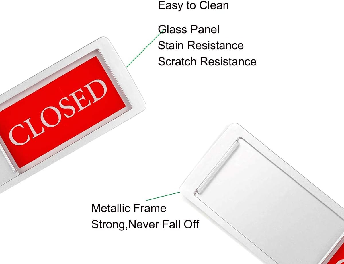 Open Closed Sign for Business Door, Open Signs privacy Slide Door Sign Indicator for Business Storefront, Restroom, Office Door, Wall, Window, Restaurants, Retail Salon Shops (Silver)