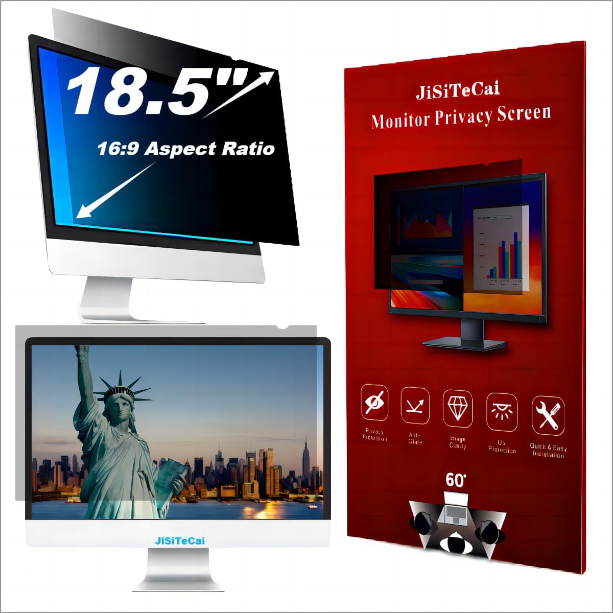 18.5" Computer Privacy Screen Filter 16:09 Widescreen Monitor - Premium Anti-glare Screen Cover - Scratch Resistant - UV and Blue Light Screen Protector