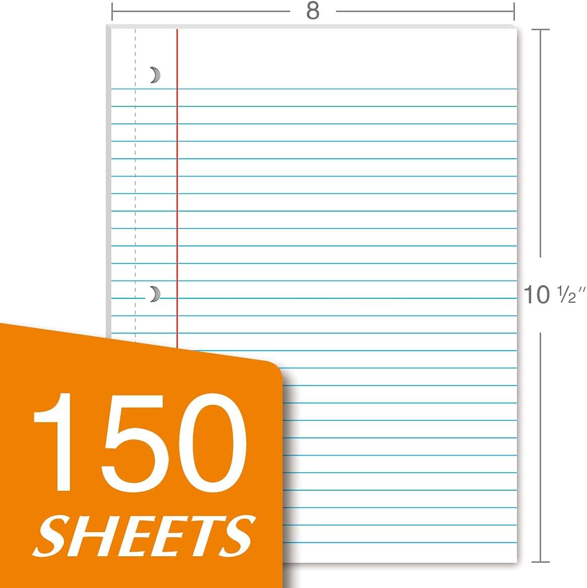 KAISA Filler Paper Loose Leaf Paper, Wide Ruled Paper, 8"x10-1/2", 3-Hole Punched Binder Paper For 3-Ring Binders,150 Sheets/pack 3Pack, F15001W