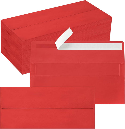 200 Pack #10 Business Envelopes, Self Seal Standard Christmas Red Envelopes for Secure Business & Legal Mailing, Office, Checks, Letter, Invoices, 4 1/8 x 9 1/2 Inches