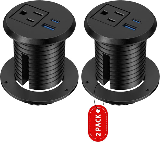 2 Pack Desk Power Grommet Outlet, 2 inch Recessed Power Outlet with 20W USB-C Fast Charging, for Conference Rooms, Office Tables, Furniture, 6FT Cord(ETL Listed)