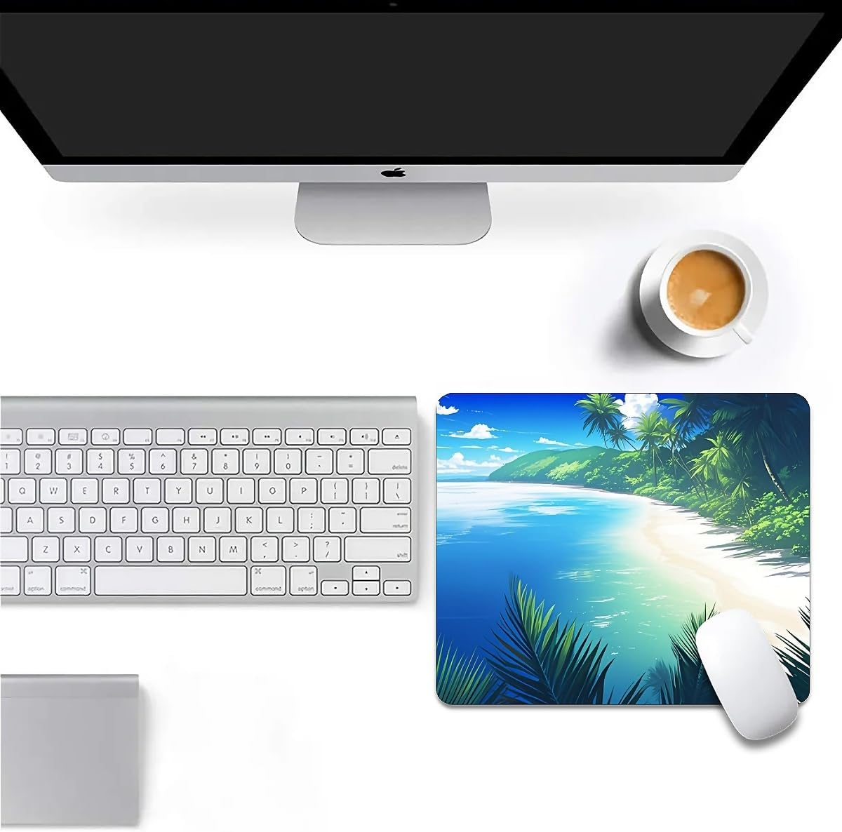 Square Mouse Pad Beach Ocean, Personalized Premium-Textured Custom Mouse Mat Design, Washable Mousepad Cloth, Non-Slip Rubber Base Computer Mouse Pads for Wireless Mouse