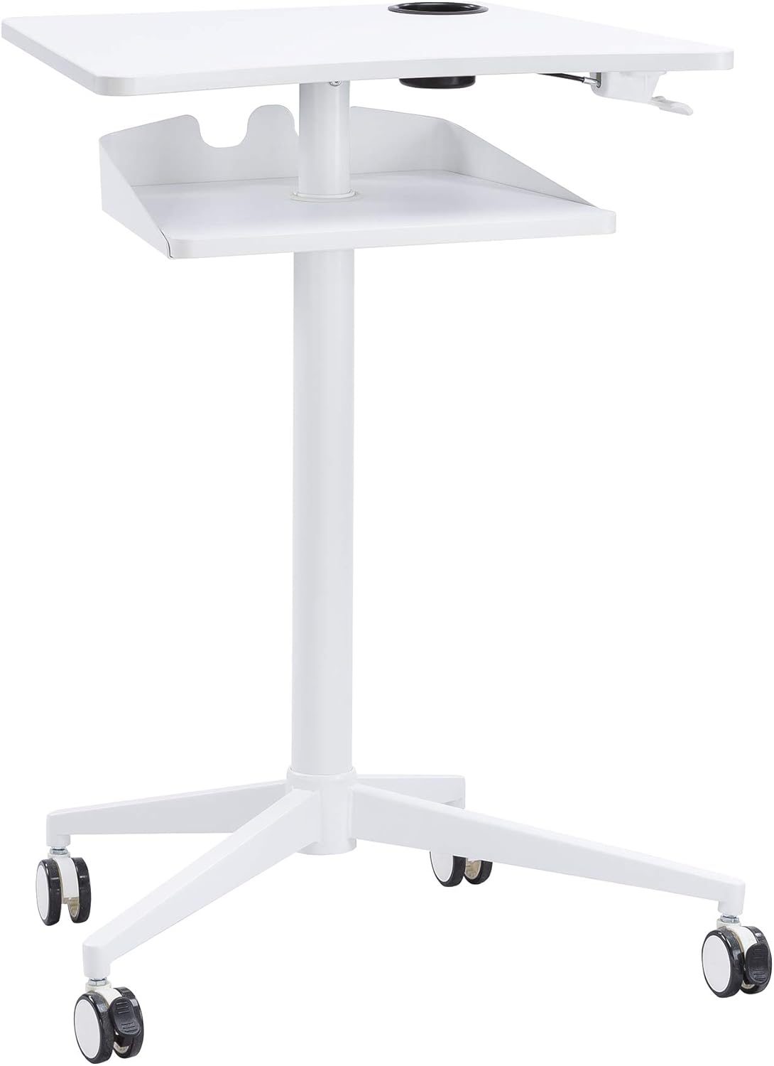 Safco 1944WH VUM Pneumatic Height-Adjustable Stand-Up Mobile Laptop Computer Workstation, Mobile Computer Cart, 22.875" D x 30.75" W x 48.25" H