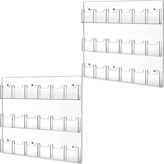 Eersida 2 Pack Acrylic Brochure Pamphlet Holder Wall Mount Clear Brochure Display Holder Plastic Trifold Flyer Rack Literature Storage Rack for Offices Waiting Room (18 Pockets, 25 x 22 Inch)