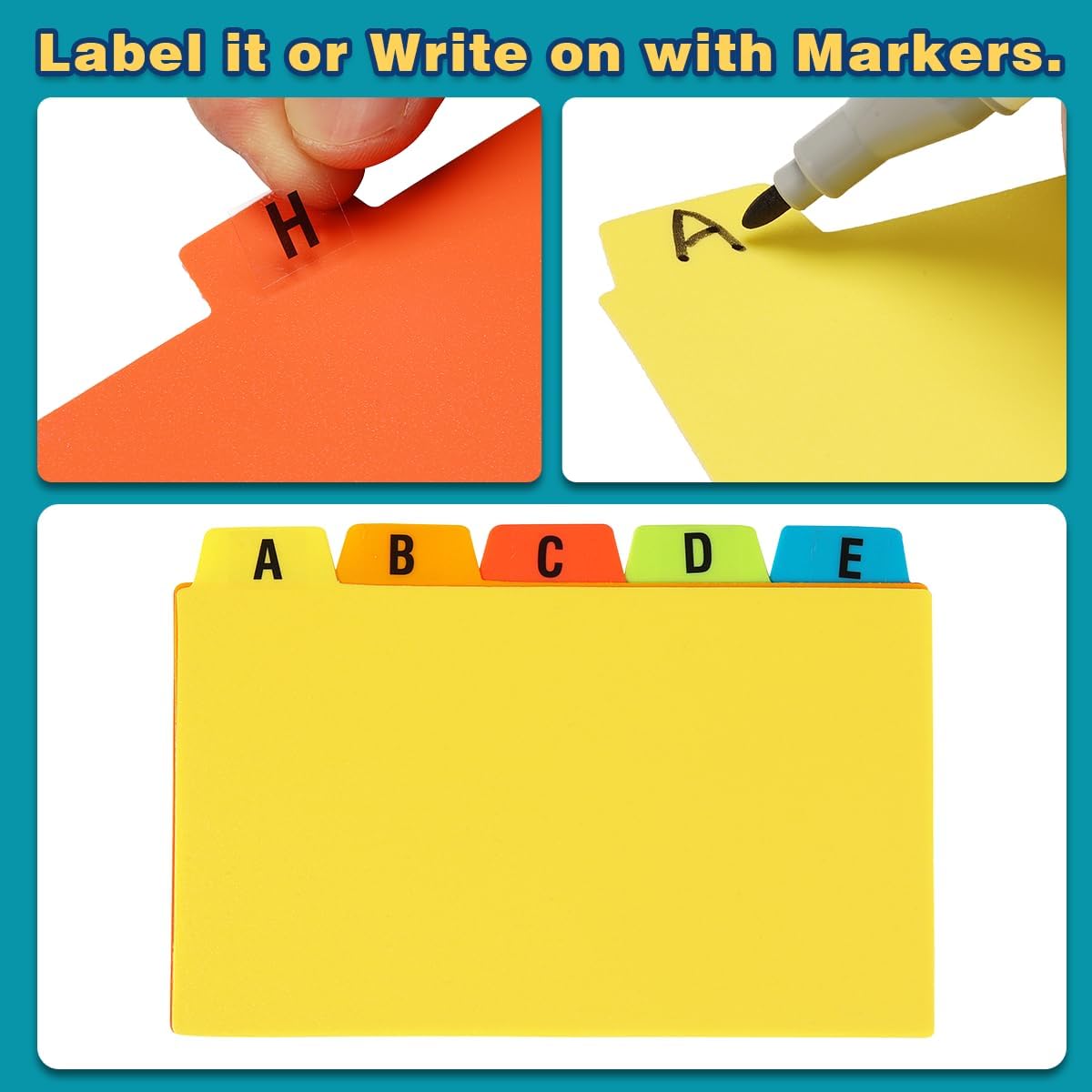 Chell 4x6 Plastic Index Card Dividers, Heavyweight Poly Index Card Guides A-Z for Flash Cards and Recipe Cards, with Alphabetical/Blank Stickers, Pack of 25