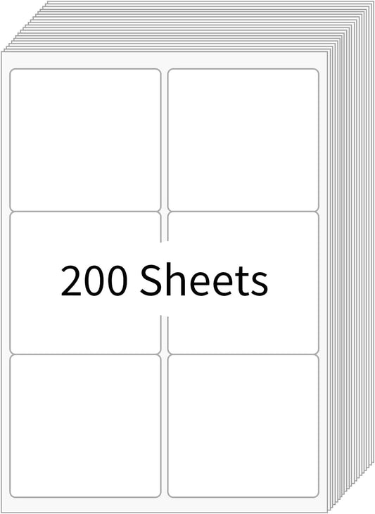 [200 Sheets 1200 Labels] Shipping Labels 3 1/3"x4" Printable White 6 up Labels for Laser/Inkjet Printers, Mailing FBA Address Label Sticker Paper - Permanent Adhesive Label Blank