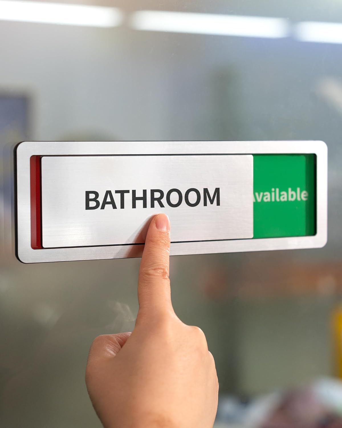 Bathroom Sliding Door Signs, Restroom Signs for Business Vacant Occupied Restroom Sign In Use/Available Slider Sign for Home Office Or Public Bathroom Door, Brushed Silver Stainless Steel