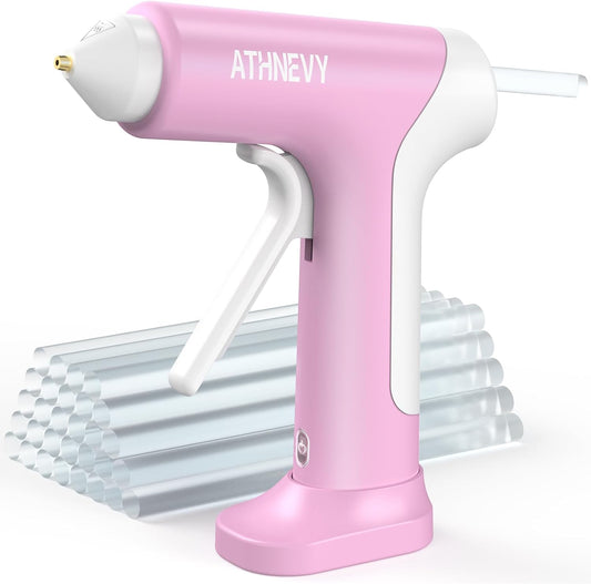 Cordless Hot Glue Gun 4V 20W, 10s Fast Preheat, 30PCS Mini Glue Sticks 7x100mm, Type-C Rechargeable, Anti-Drip, Auto-Off, for DIY Crafts, Repair, Decoration (Pink)