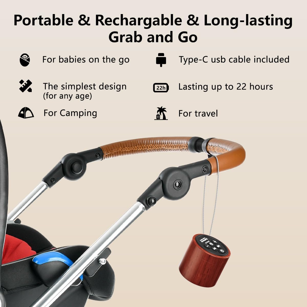 Portable White Noise Machine Mini Sound Machine with 30 Soothing Sounds Rechargeable for Adults Newborn Kids Sleep Brown Noise Machine with Memory Function 4 Timers for Travel Camping Home and Office