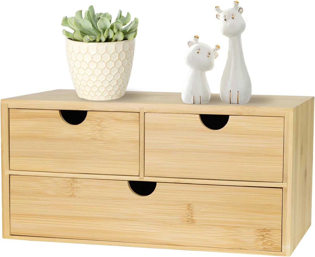 Bamboo Desk Organizer, 3 Drawer Desktop Organizer, Tabletop Storage Organization Box for Bills, Countertop, Home Office Supplies