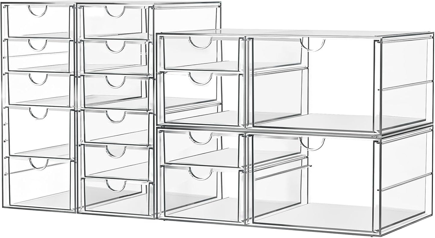Makeup Acrylic Organizer with 17 Drawers(4 Sets), Desk Organizers and Accessories, Clear Makeup Organizer, Dustproof Storage Drawers for Office Art Craft Supplies
