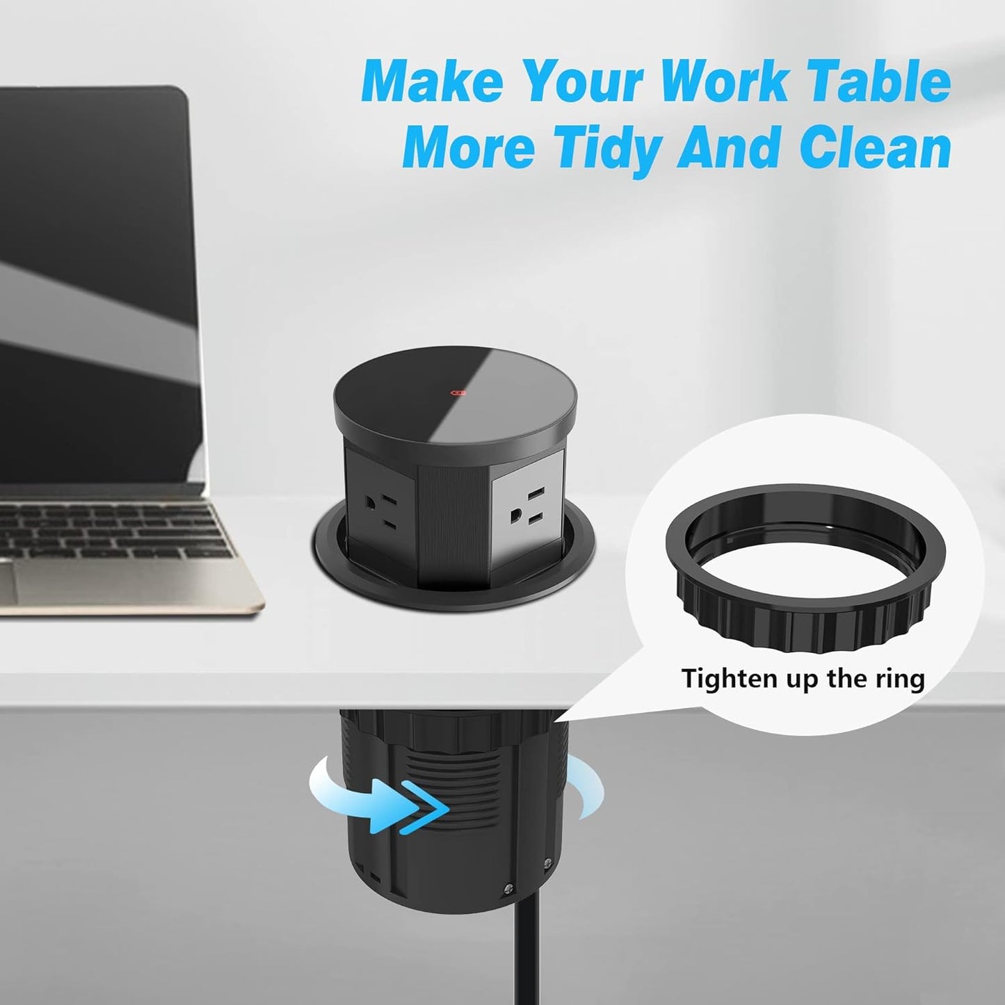 Pop Up Outlet with 15W Wireless Charger, 4.33 inch Pop Up Outlet for Countertop, 3 AC Plug 1 USB-A 1 USB-C Hidden Outlet Pop Up Electrical Outlet for for Kitchen/Home/Office