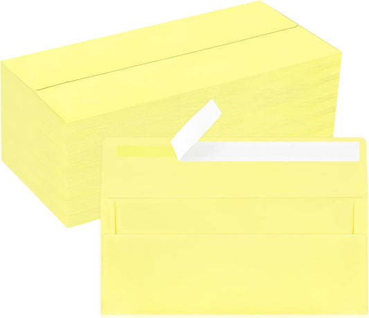 200 Pack #10 Business Envelopes, Light Yellow Standard Envelopes Self Seal, Letter Size Mailing Envelopes for Checks Letters Invoices Christmas Birthday Graduation Wedding, 4 1/8 x 9 1/2 Inch