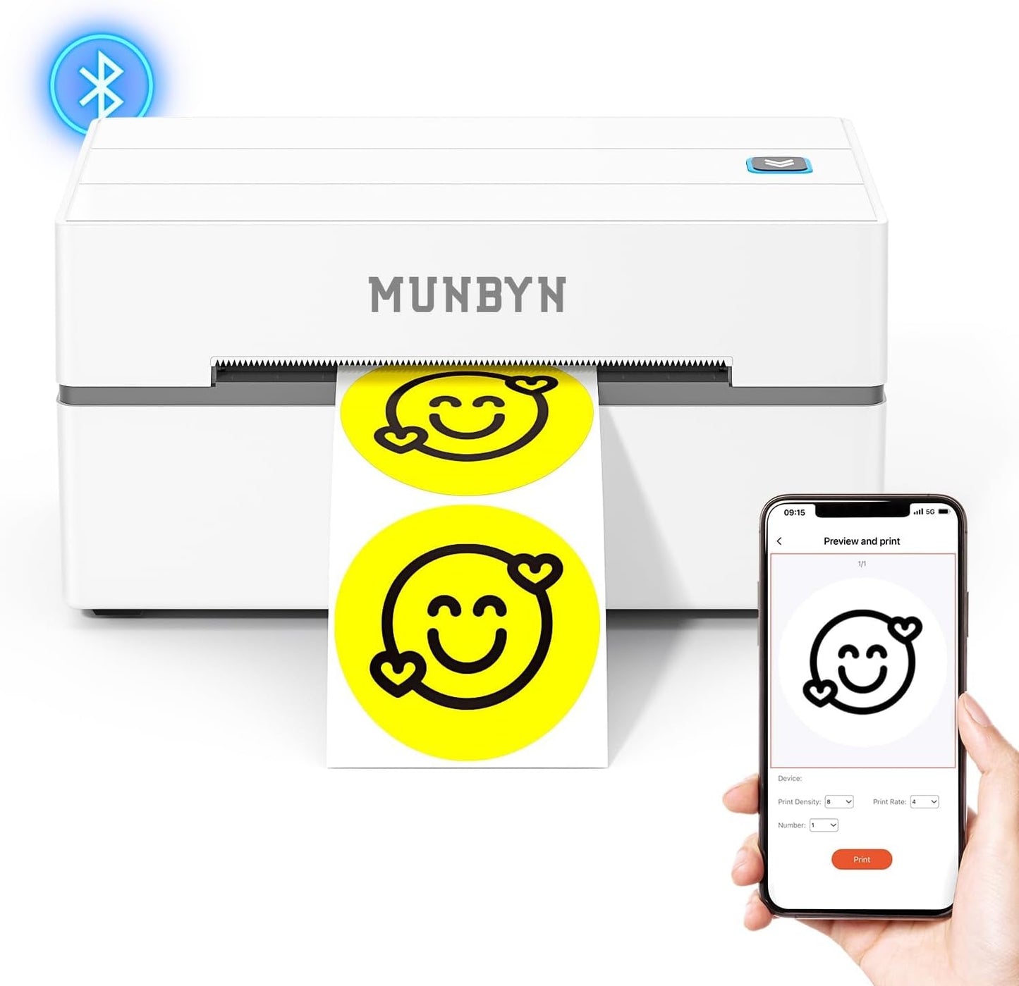 MUNBYN Bluetooth Thermal Label Printer, 130B Wireless 4x6 Shipping Label Printer for Shipping Packages Small Business Office or Home, Compatible with iPhone Android iPad Windows macOS Chrome Etsy eBay