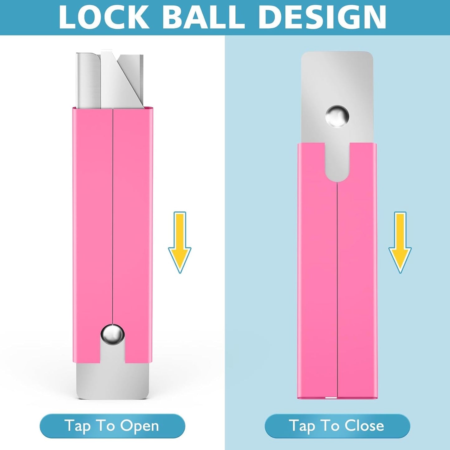 DIYSELF 48-Pack Box Cutters, Pink Utility Knife, Letter Openers with Single Edge Razor Blade, Box Cutter Retractable for Letters, Packages, and Paper, Box Opener, Lightweight Razor Knife (Pink)