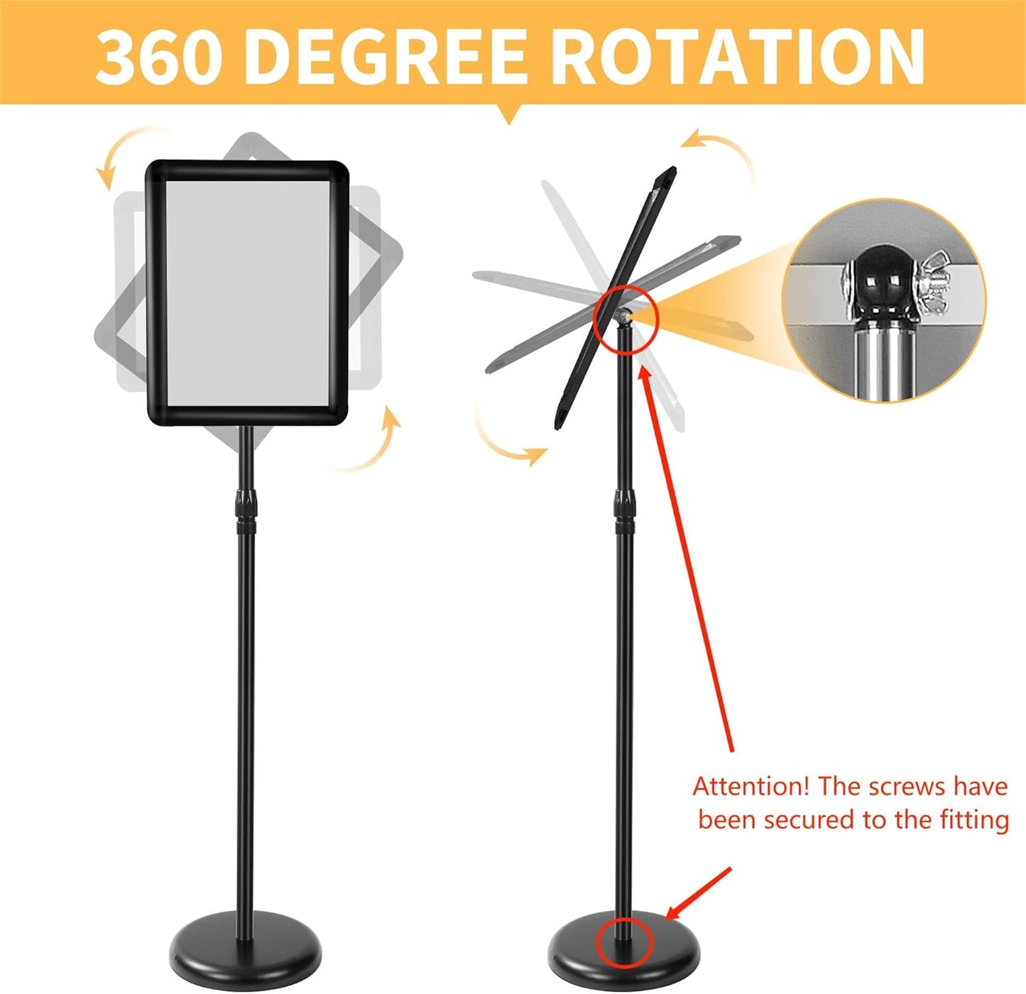 Sign Holder Stand 8.5 x 11, With 3-Prong-Base & Round Base, Poster Stand Aluminum Snap Open Frame for A4 Size Outdoor Indoor Sign Stand, Height Adjustable-Black