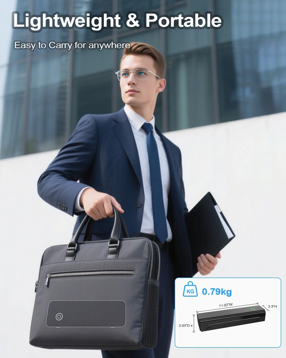 Portable Printers Wireless for Travel, Bluetooth Thermal Printer Supports 8.5" x 11" US Letter & A4 Size, Inkless Mobile Printer Work with Android iPhone Laptop for Home Office School, Black