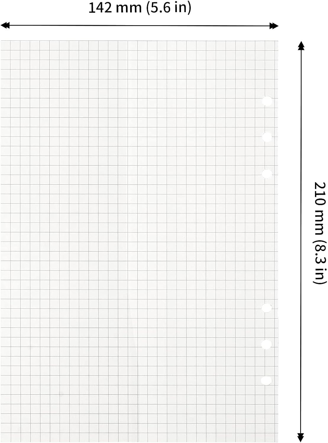 JAPCHET 800 Sheets A5 Grid Refill Paper Graph Paper Squared Grid Planner Insert 6 Hole Punched for 5.6 x 8.3 Inch Notebook, 100 Gsm