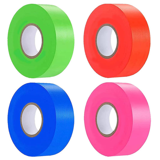 4 Pack Flagging Tape 4 Assorted Colors, Non-Adhesive Plastic Ribbon Neon Marking Roll, 1"*800ft, Marking Tape for Tree Marking, Hunting, Boundaries and Hazardous Areas,Trail Marking