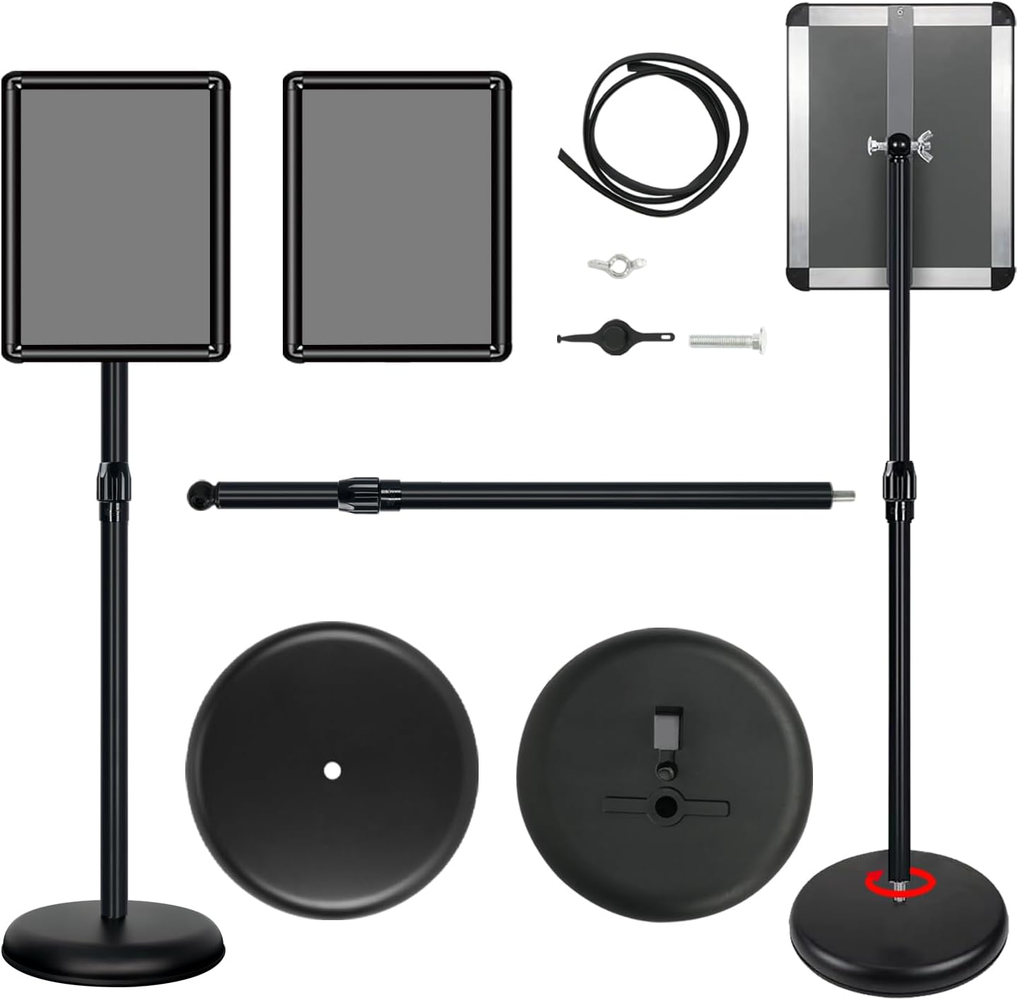Poster Stand Holder Adjustable Pedestal Floor Standing Sign Holder Vertical and Horizontal View Sign Display, Aluminum Snap Open Frame with Safety Corner (2P-Black-11x17)