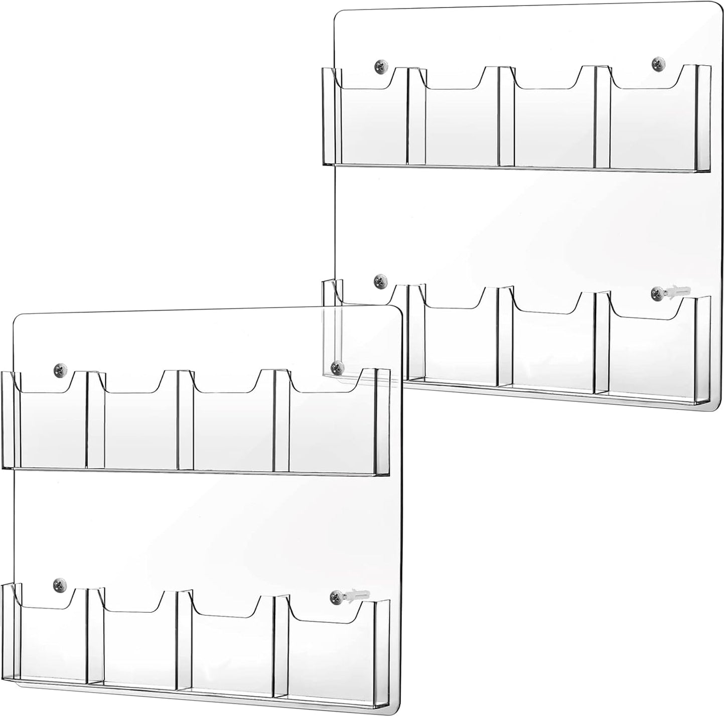 Eersida 2 Pack Acrylic Brochure Pamphlet Holder Wall Mount Clear Brochure Display Holder Plastic Trifold Flyer Rack Literature Storage Rack for Offices Waiting Room (8 Pockets, 15 x 17 Inch)