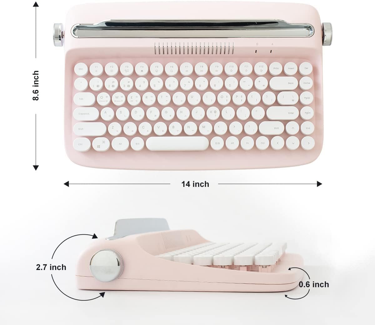 YUNZII ACTTO B303 Wireless Typewriter Keyboard, Bluetooth Connection, Cute Retro Aesthetic Design with Integrated Stand for Tablet, Phone, PC and Win/Mac/Android(B303, Baby Pink)