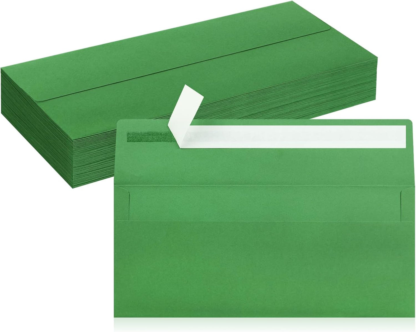 50 Pack #10 Business Envelopes, Green Standard Envelopes Self Seal, Letter Size Mailing Envelopes for Checks Letters Invoices Statements Birthday Graduation Wedding, 4 1/8 x 9 1/2 Inch
