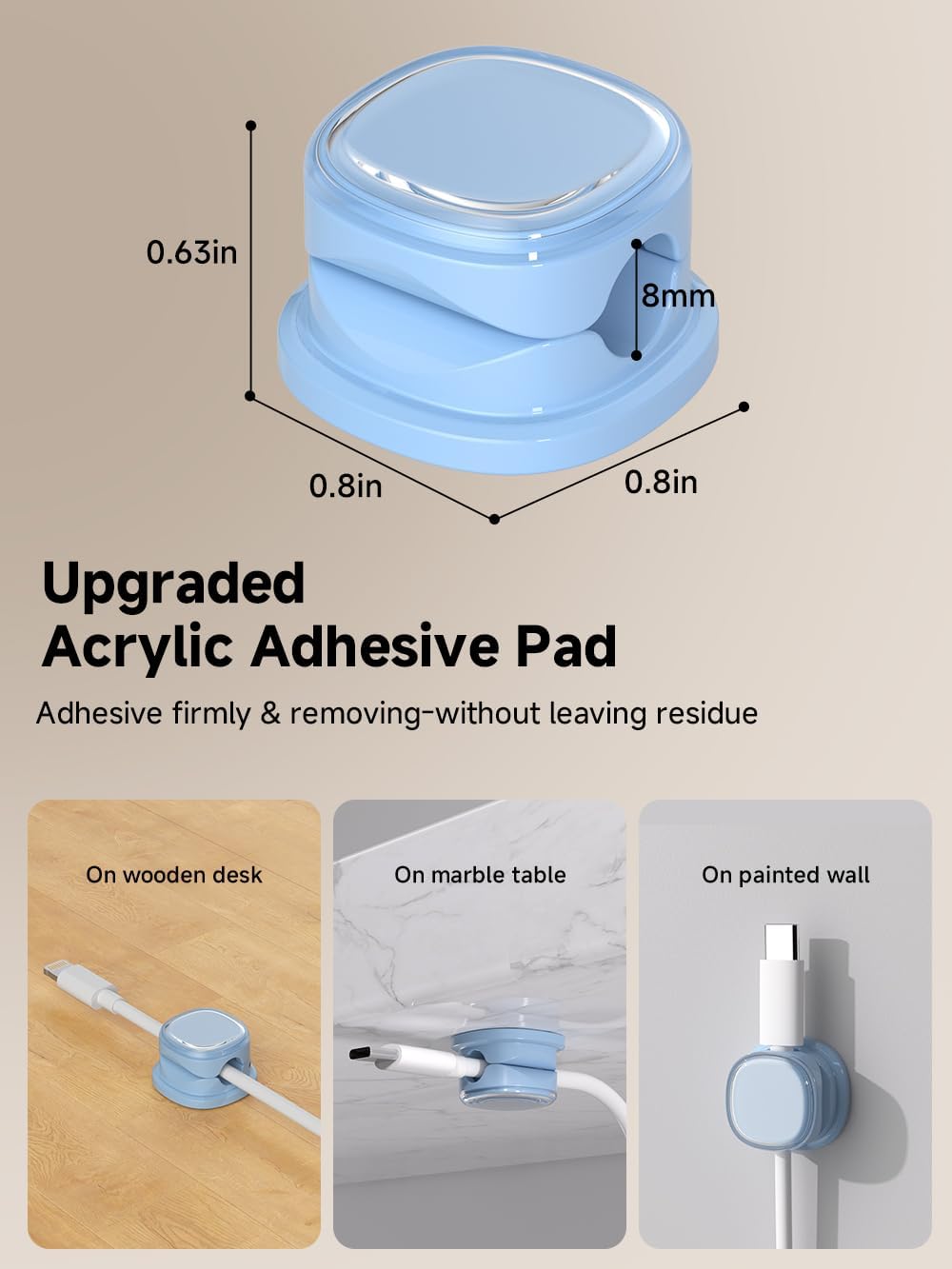 9 Pack Cord Organizer, Spring Cable Management, Adhesive Cute Cable Holder Clips, Phone Charger Wire Keeper for Desk Nightstand Car Office (9-Pack White_Orange_Blue)