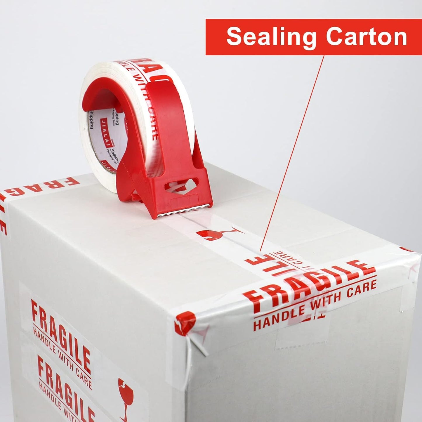 Fragile Tape Handle with Care Packing Tape 6 Rolls, Shipping Box Sealing Tape with Dispenser, 2 Inch x 330 Feet (110 Yards), Heavy Duty Tape for Shipping and Moving Boxes